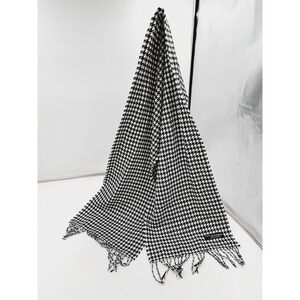 Black White Houndstooth 100% Cashmere Made in Scotland Scarf with fringe 24"×68"